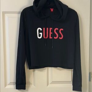 Guess Black Mesh Cropped Hoodie Top